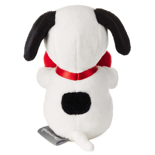 Peanuts® Snoopy With Heart Zip-Along Plush Toy, soft plush fabric, rear view, featuring red heart and black spot.