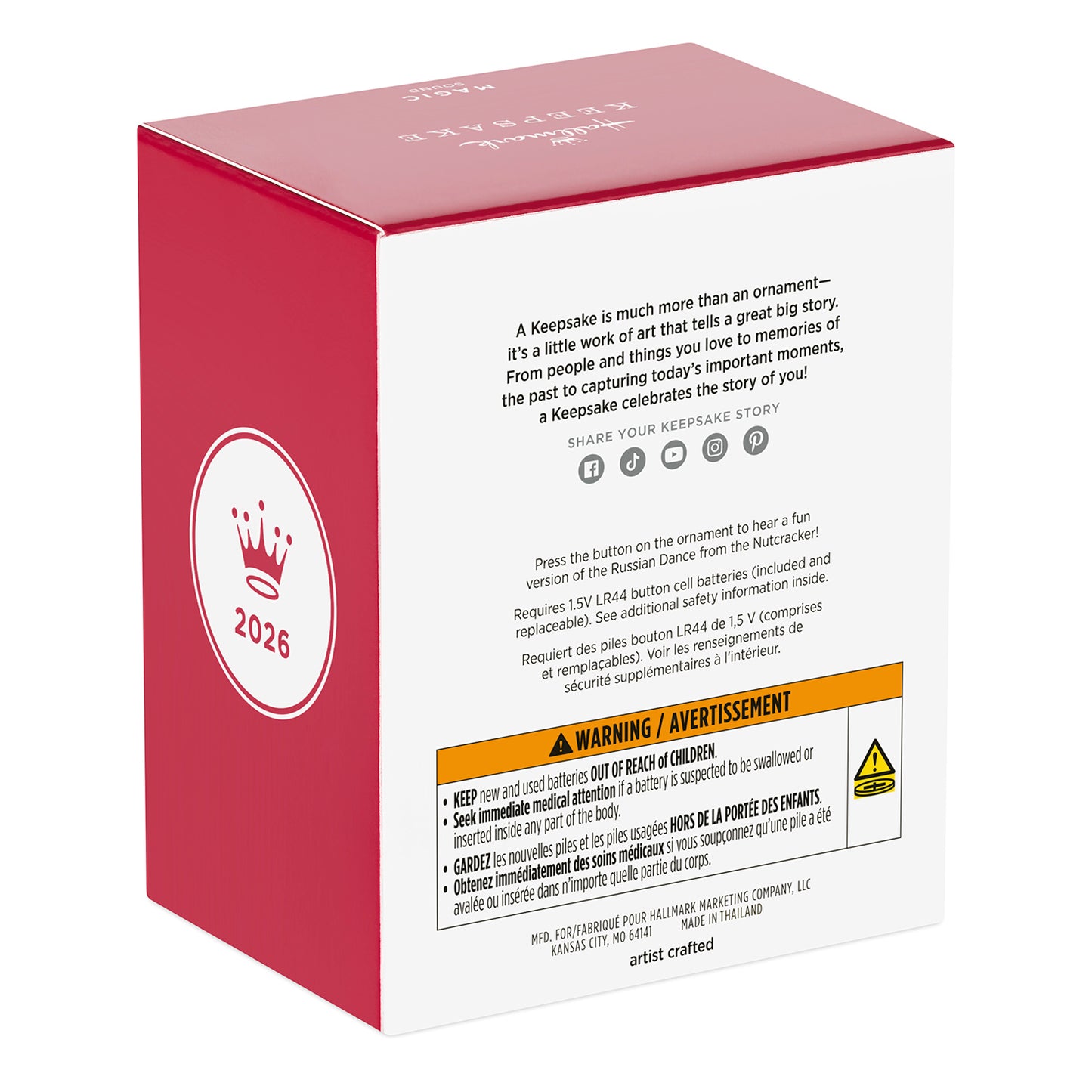 Snowball Fight 2026 Musical — 2026 Hallmark Keepsake Christmas Ornament packaging in red with warning label and product details.