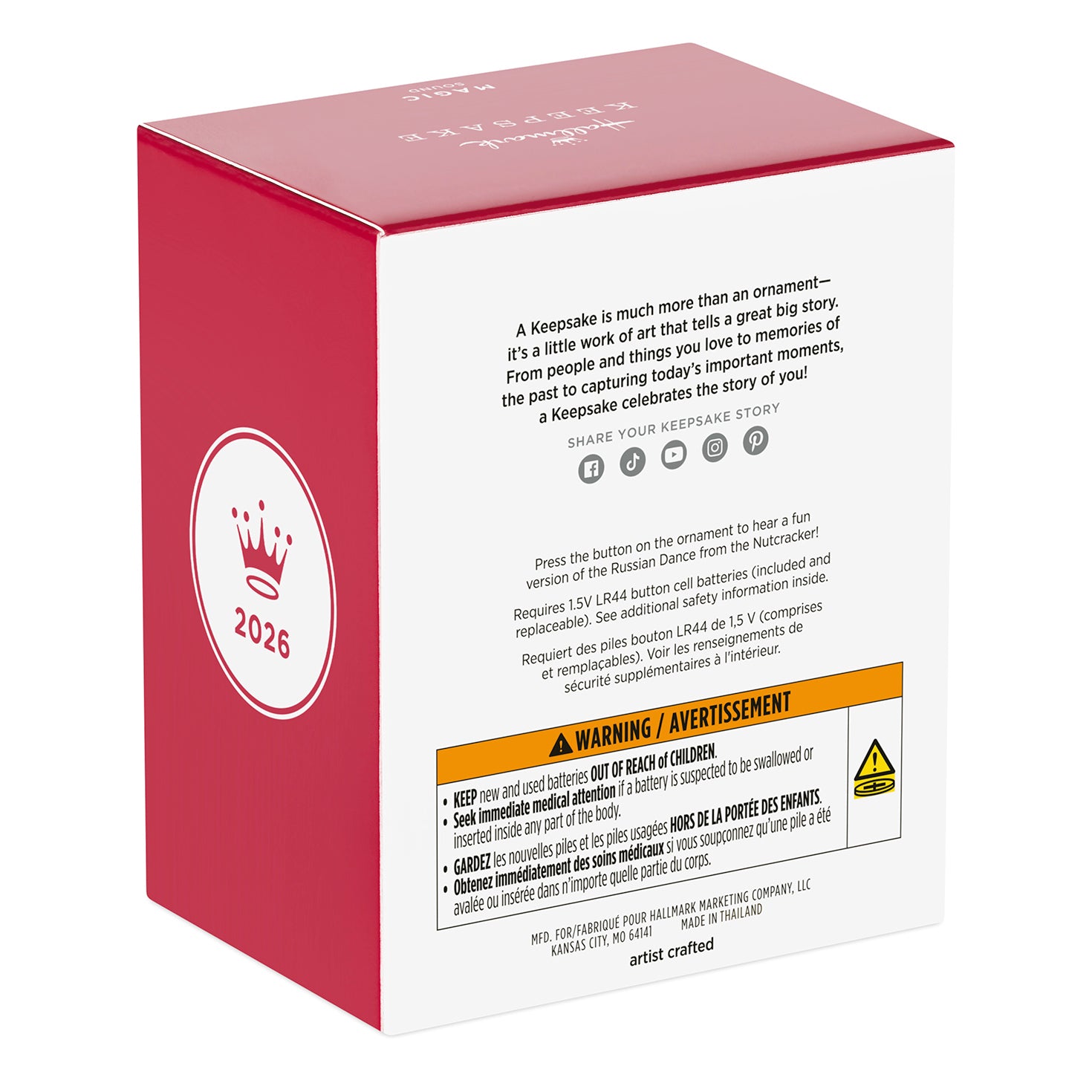 Snowball Fight 2026 Musical — 2026 Hallmark Keepsake Christmas Ornament packaging in red with warning label and product details.
