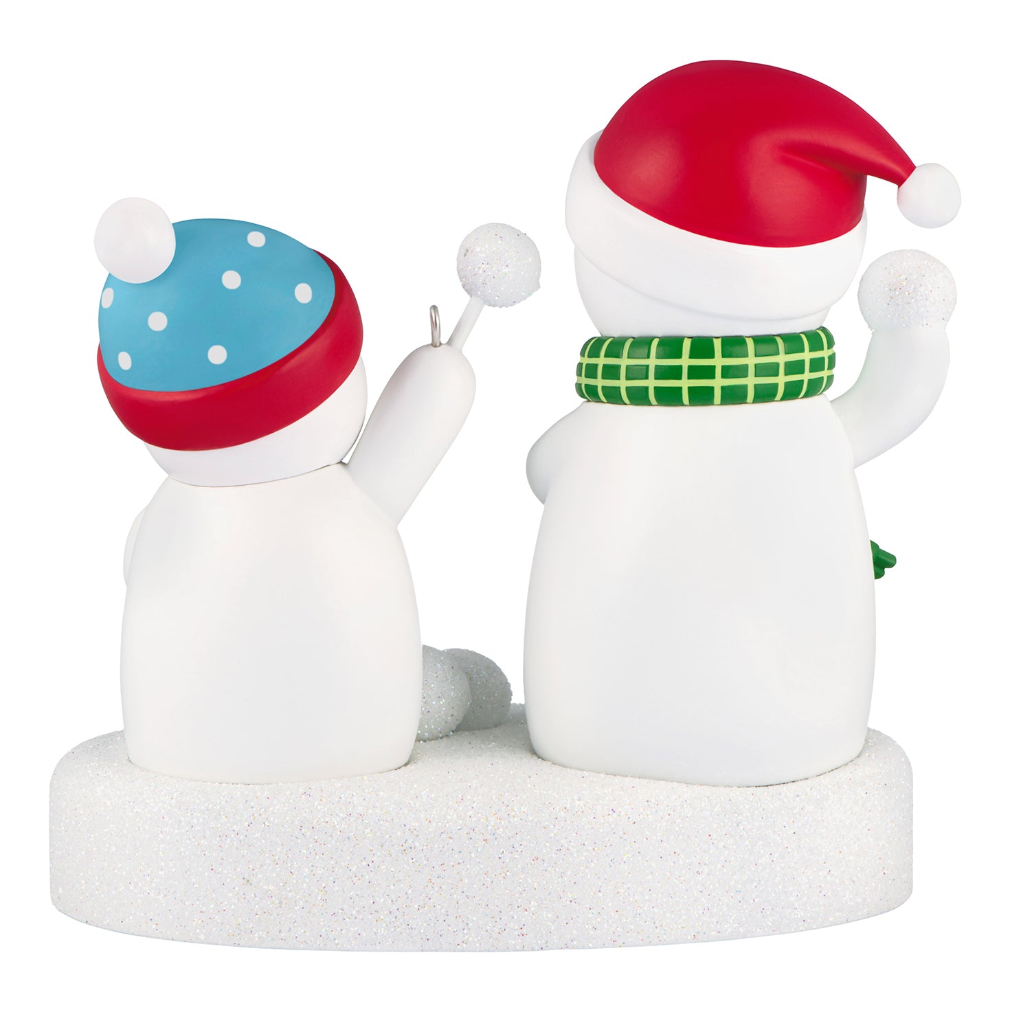 Snowball Fight 2026 Musical — 2026 Hallmark Keepsake Christmas Ornament features cheerful snowmen with playful hats, standing on a snowy base.