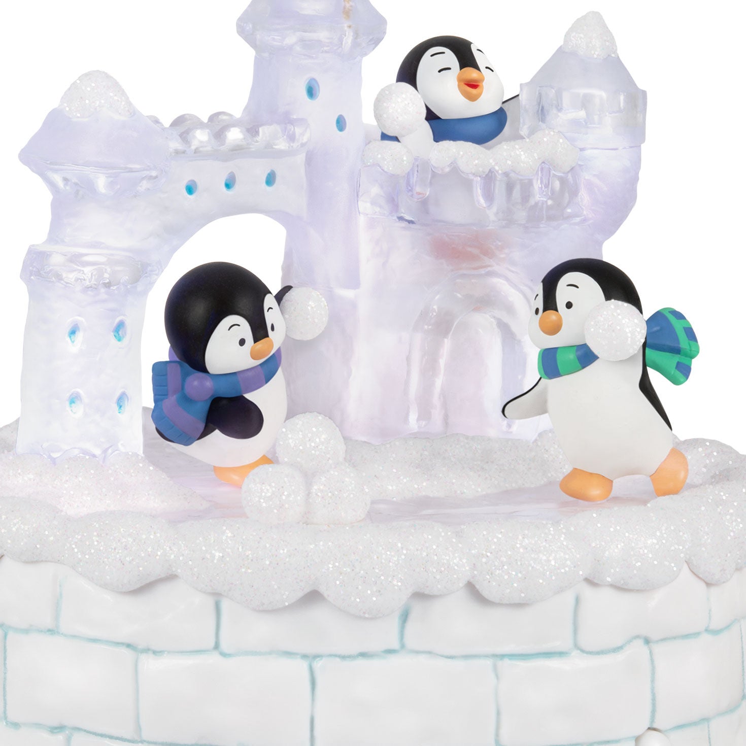Snowball Fun Musical With Light and Motion — 2026 Hallmark Keepsake Christmas Ornament featuring three penguins with a sparkling ice castle.