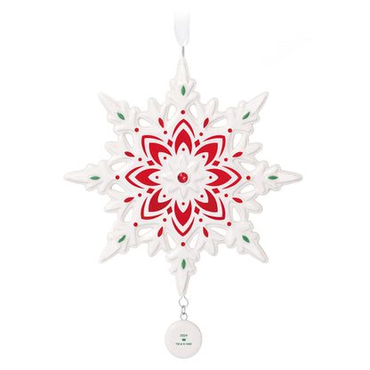 2024 Snowflake (Porcelain) — Hallmark Keepsake Christmas Ornament in white with red accents and a gemstone, hanging style display.
