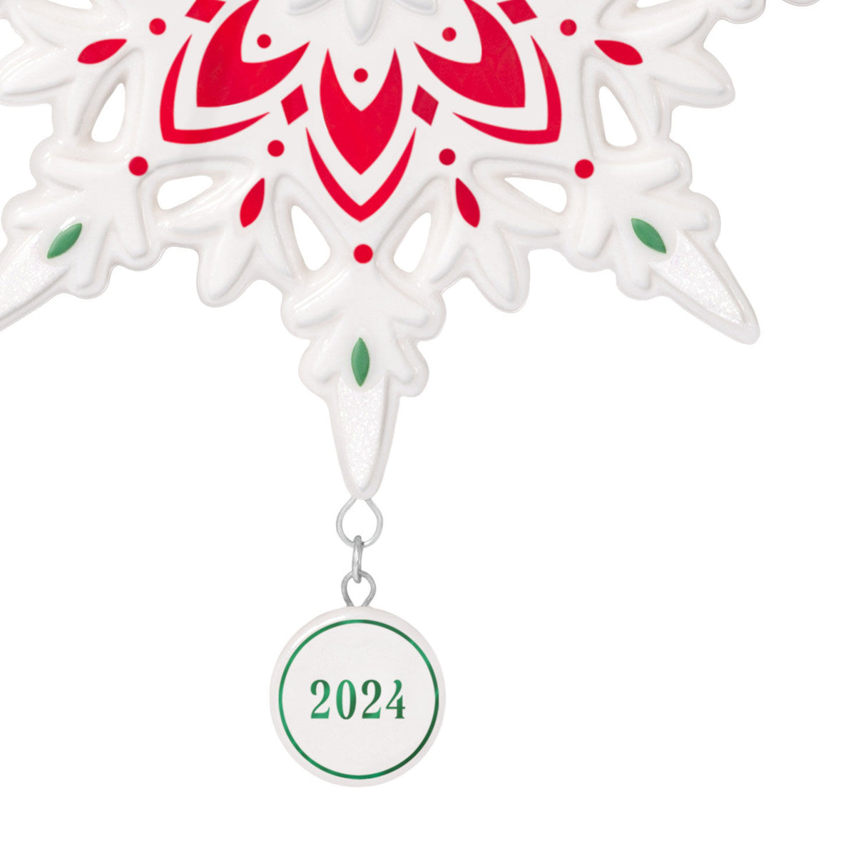 2024 Snowflake (Porcelain) — Hallmark Keepsake Christmas Ornament with red and green accents and year-dated charm detail.