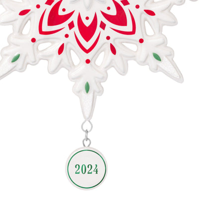 2024 Snowflake (Porcelain) — Hallmark Keepsake Christmas Ornament with red and green accents and year-dated charm detail.