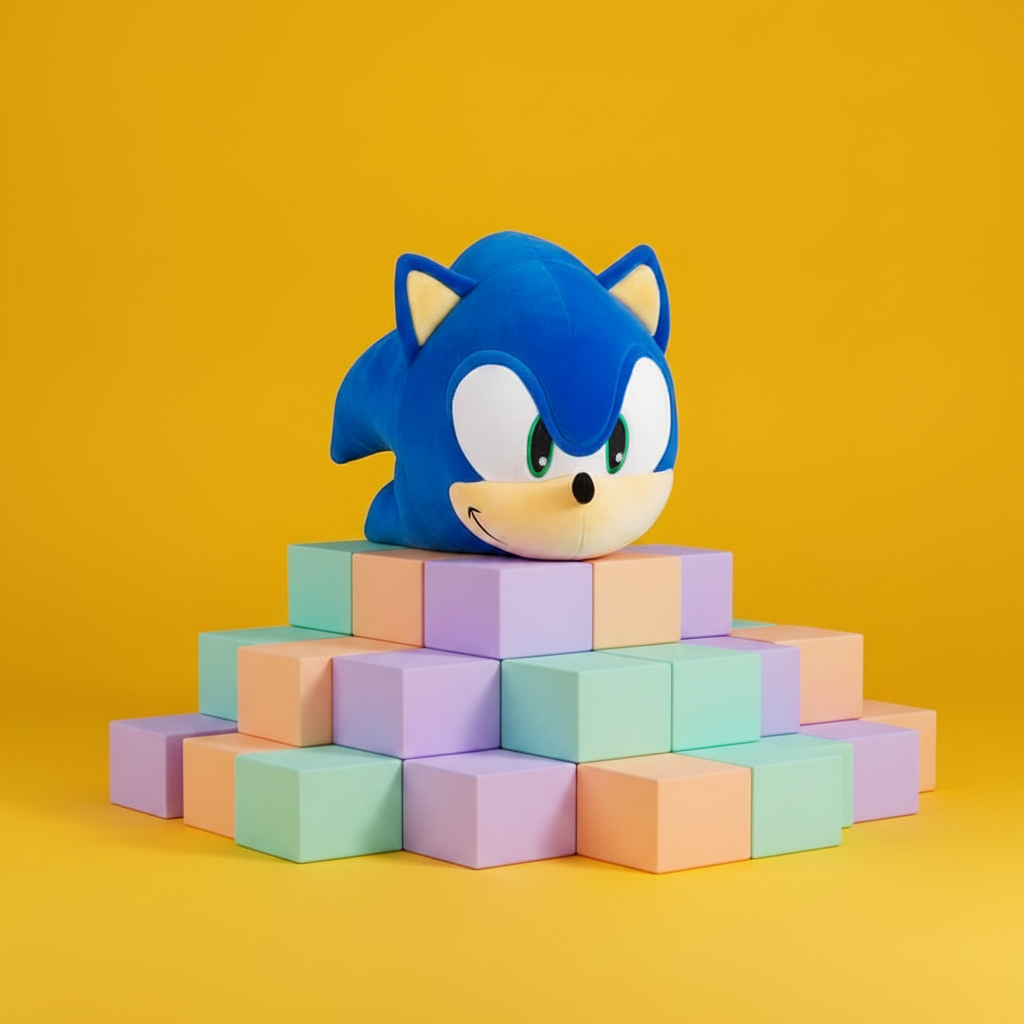 Sonic Plush Studio Mockup — Pastel Blocks