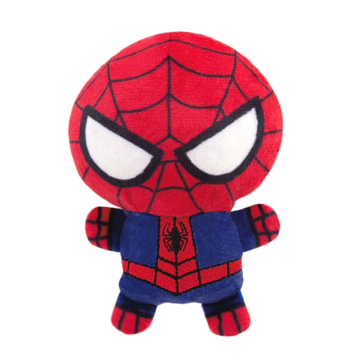 Marvel Spider-Man, plush fabric - Hallmark Christmas ornament, detailed red and blue design features large eyes, front view.