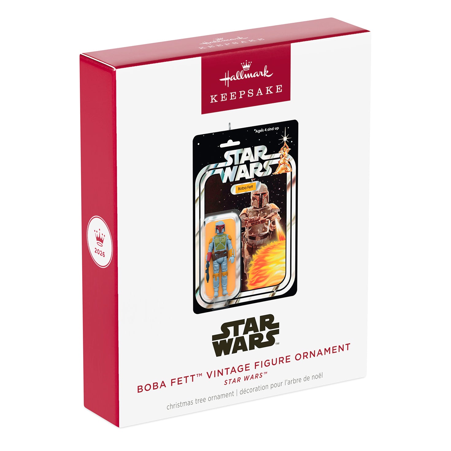 Star Wars™ Boba Fett™ vintage figure — 2026 Hallmark Keepsake Christmas Ornament in stylish packaging, featuring vibrant artwork.