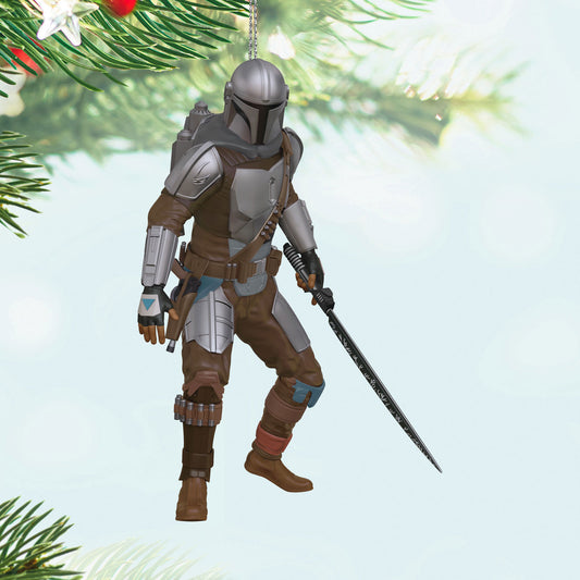 Star Wars™: The Mandalorian™ Wielding the Darksaber™ — Hallmark Keepsake Christmas Ornament showcasing Din Djarin with the Darksaber in a festive scene.