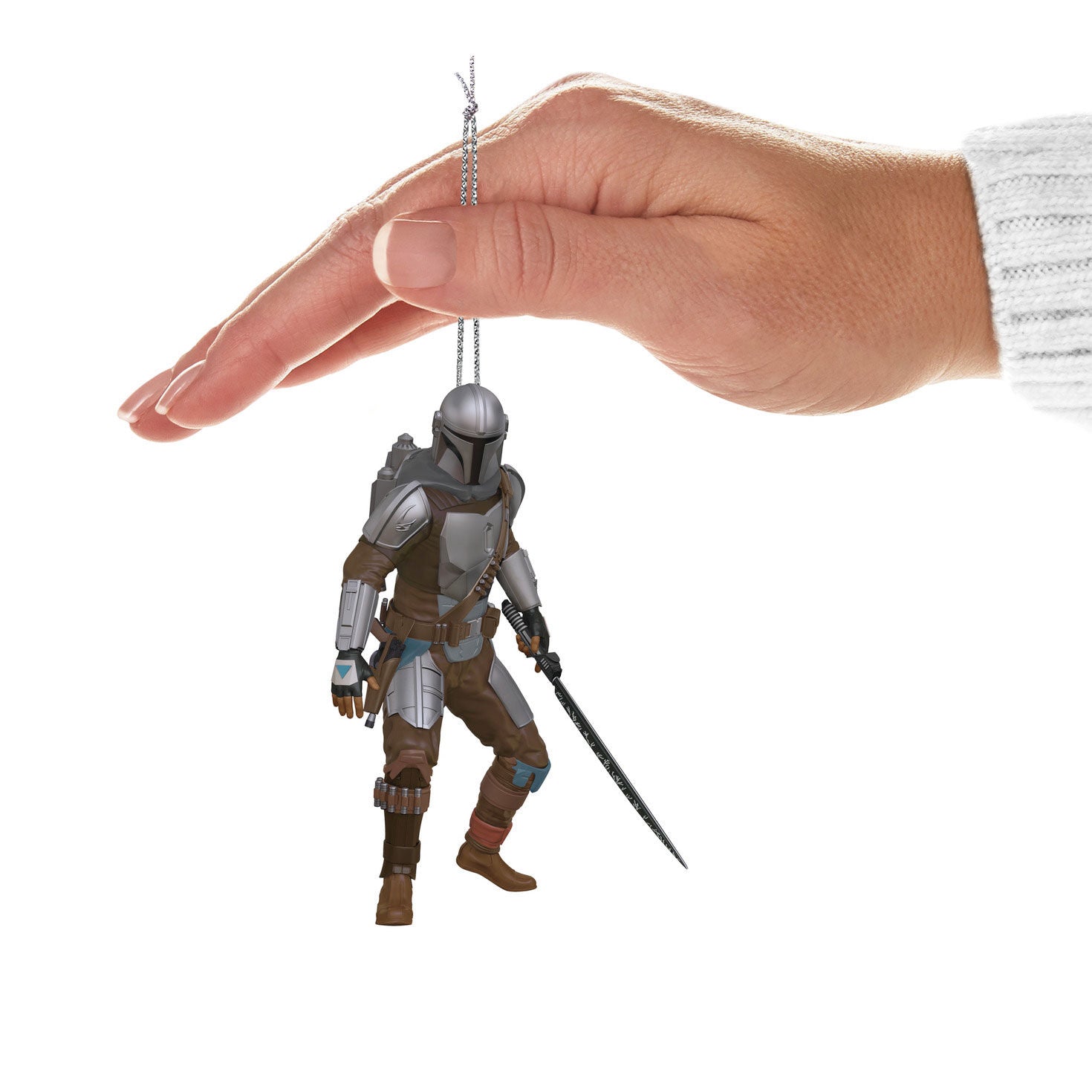 Star Wars™: The Mandalorian™ Wielding the Darksaber™ — Hallmark Keepsake Christmas Ornament held by a hand, showcasing detail of the character and lightsaber.
