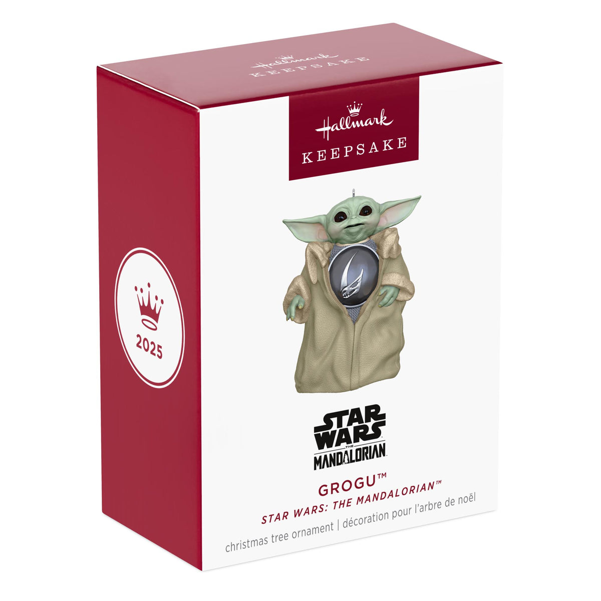 Star Wars™: The Mandalorian™, Din Grogu™ — 2025 Hallmark Keepsake Christmas Ornament box view featuring Grogu in youngling robe.