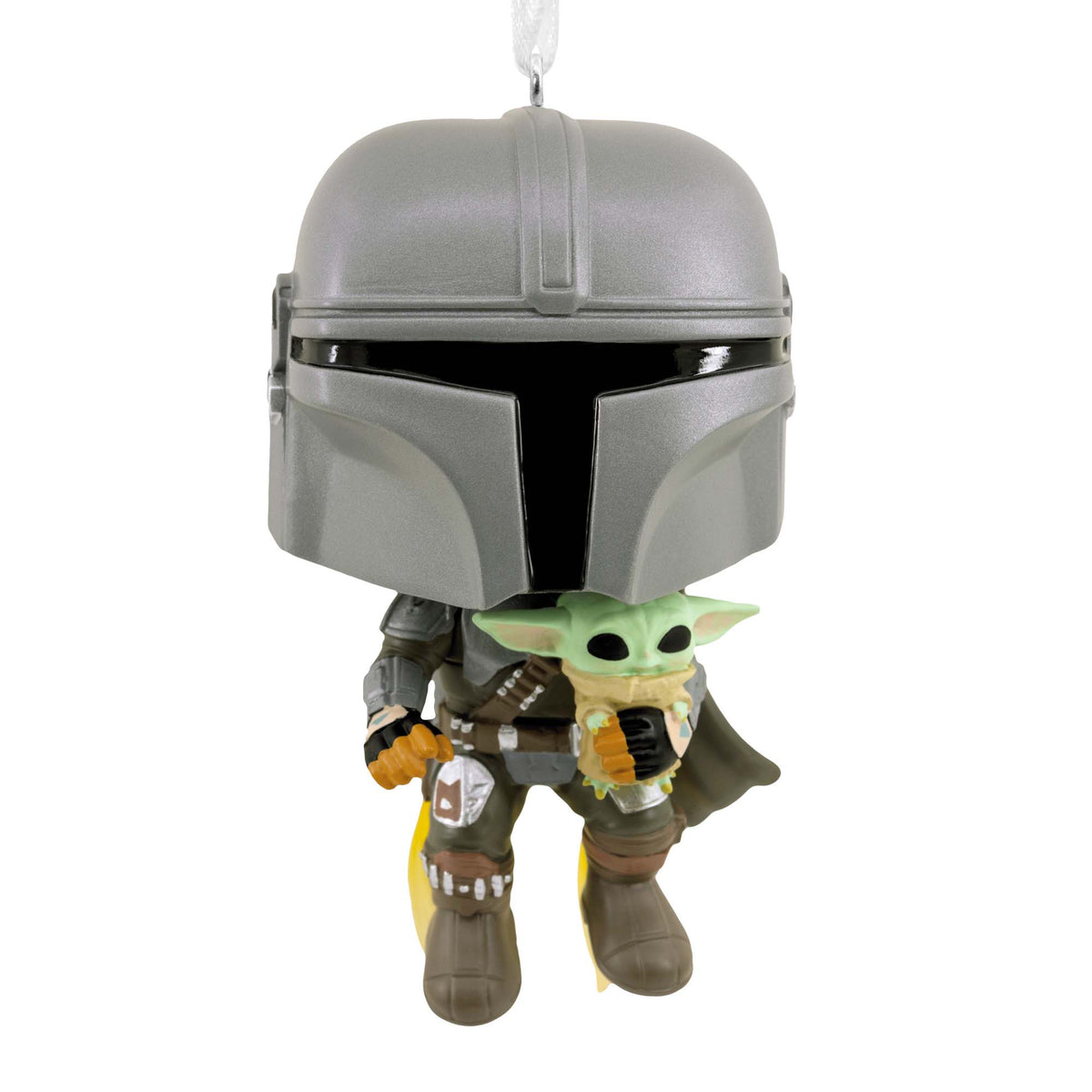 Hallmark Christmas Ornament (Star Wars™: The Mandalorian™ and Grogu™ Funko POP!) featuring a detailed depiction of Din Djarin holding Grogu.