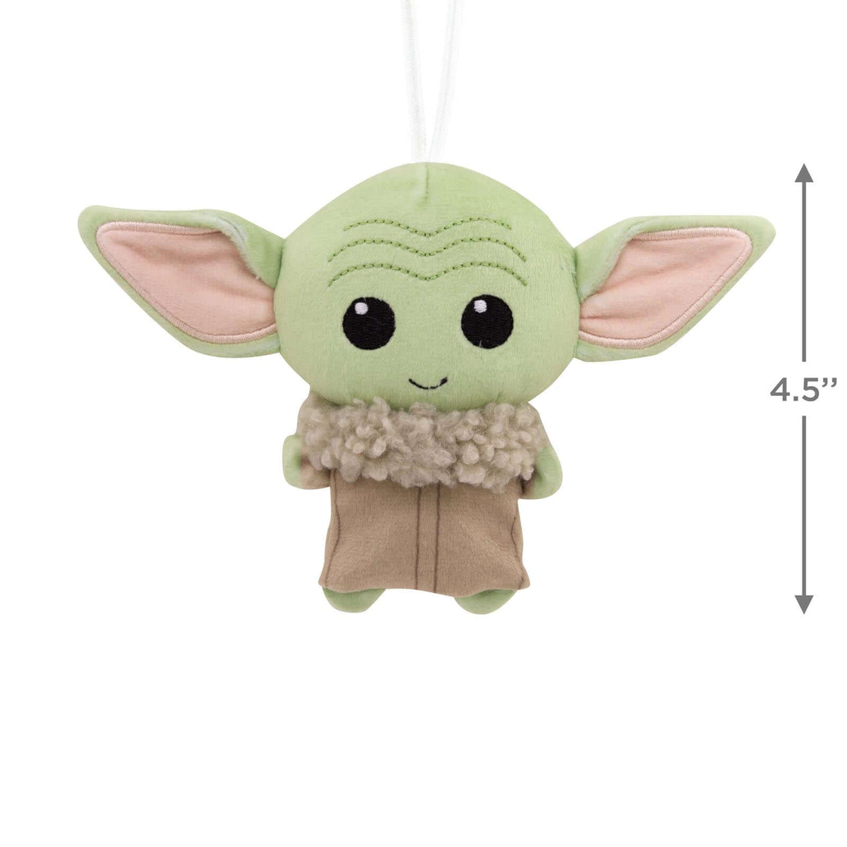 Star Wars™: The Mandalorian™ Grogu™, plush fabric ornament, 11.4 cm tall, featuring big ears and soft details.