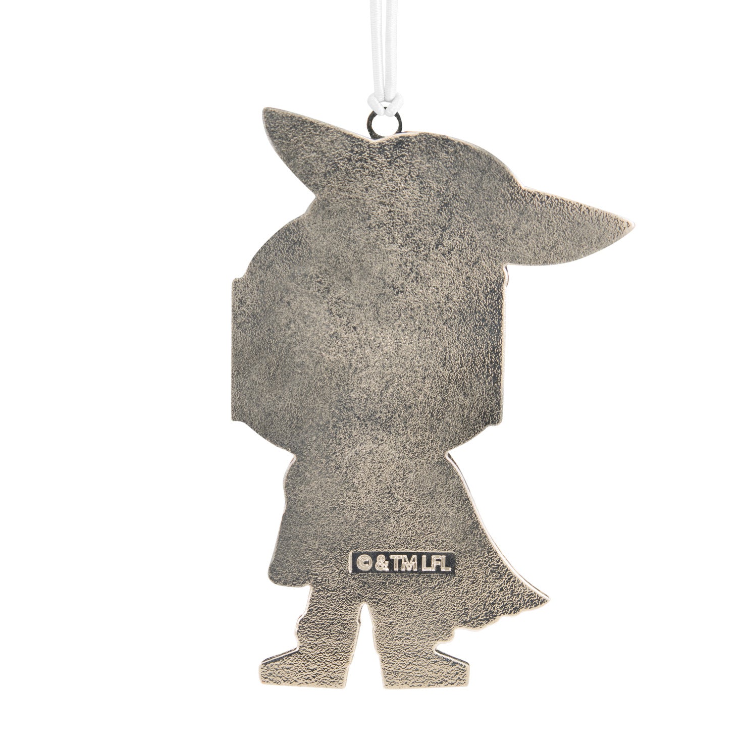 Hallmark Christmas Ornament - Star Wars™: The Mandalorian™ and Grogu™, metal design of Grogu silhouette with signature details, flat lay.