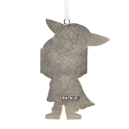 Hallmark Christmas Ornament - Star Wars™: The Mandalorian™ and Grogu™, metal design of Grogu silhouette with signature details, flat lay.