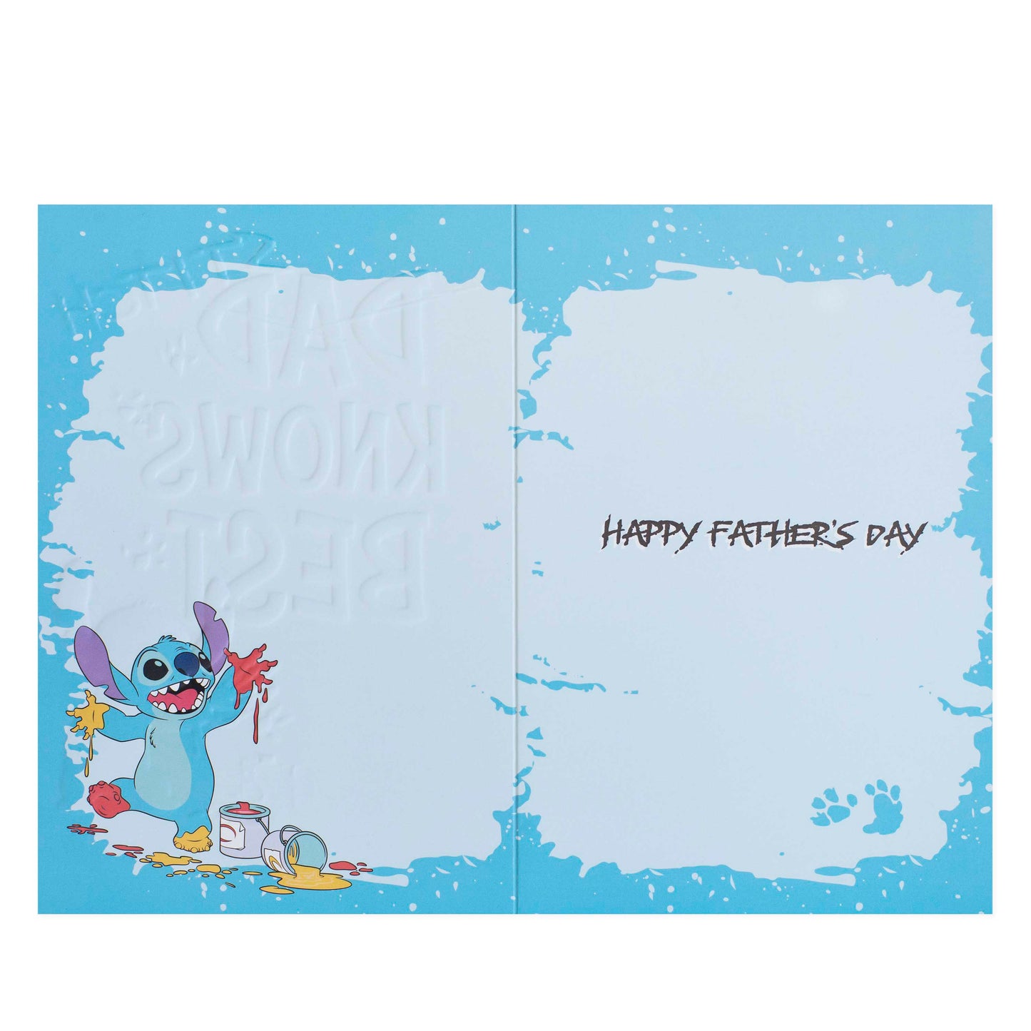Hallmark Disney Stitch Father's Day Card - Stitch Knows Best, inside view with Stitch illustration and embossed message.