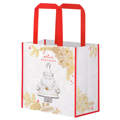 Stunning Santas Reusable — 2026 Hallmark 13.75" Christmas Tote Bag featuring white Christmas ornament design with red handles and gold accents
