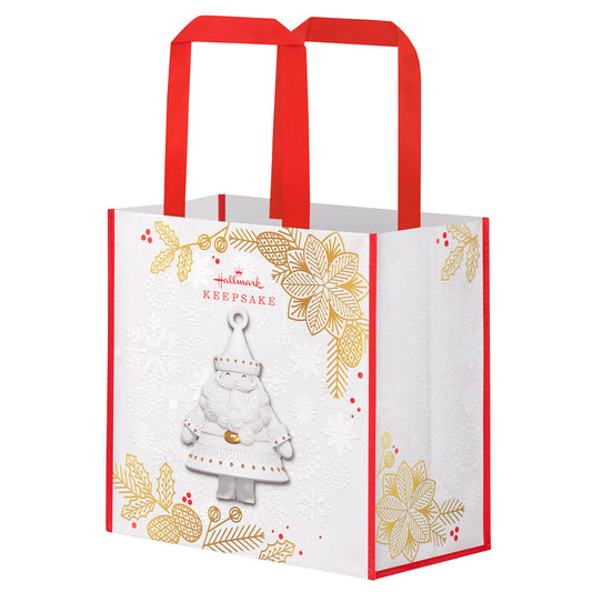 Stunning Santas Reusable — 2026 Hallmark 13.75" Christmas Tote Bag featuring white Christmas ornament design with red handles and gold accents