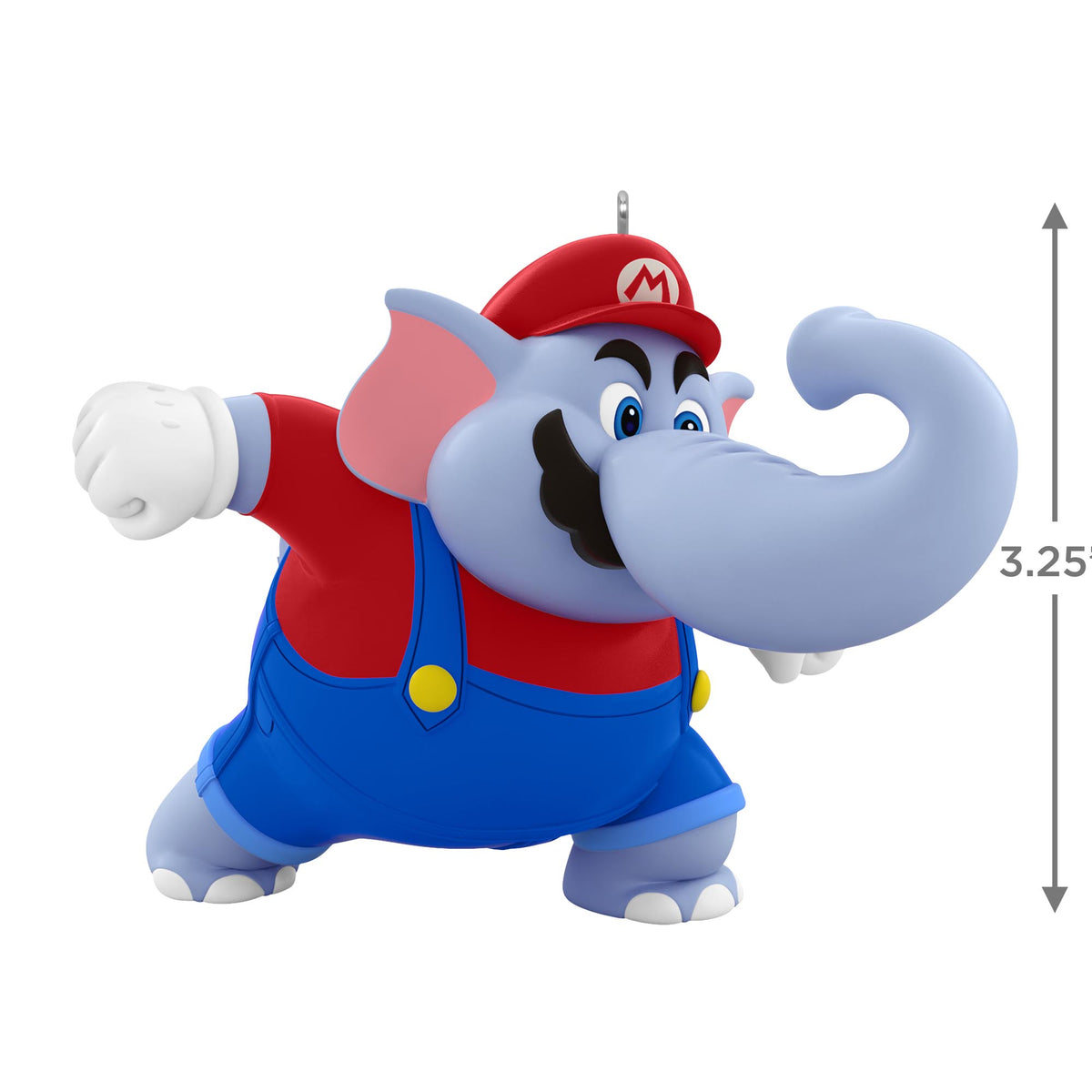 Super Mario™, Elephant Mario, 4th in the Powered Up With Mario Series — 2025 Hallmark Keepsake Christmas Ornament, side view showing trunk detail, size 8.25 cm