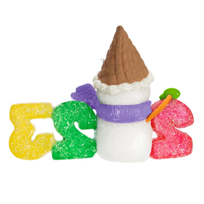 Sweet Decade — Hallmark Keepsake Christmas Ornament, plastic decoration featuring gumdrop numbers and a snowman with an ice cream cone.