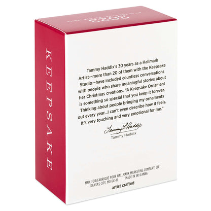 Sweet Decade — Hallmark Keepsake Christmas Ornament box, featuring artist Tammy Haddix's personal message and details.