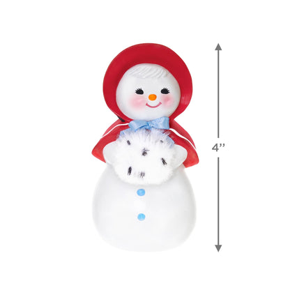 Sweet Snow Girl — 2025 Hallmark Keepsake Christmas Ornament, retro snow lady with rosy cheeks and red bonnet, 10 cm tall