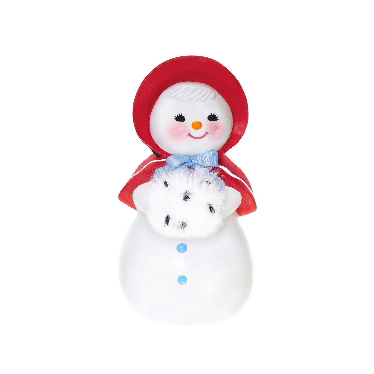Sweet Snow Girl — 2025 Hallmark Keepsake Christmas Ornament in a red bonnet, holding a fluffy white muff with details on her rosy cheeks.