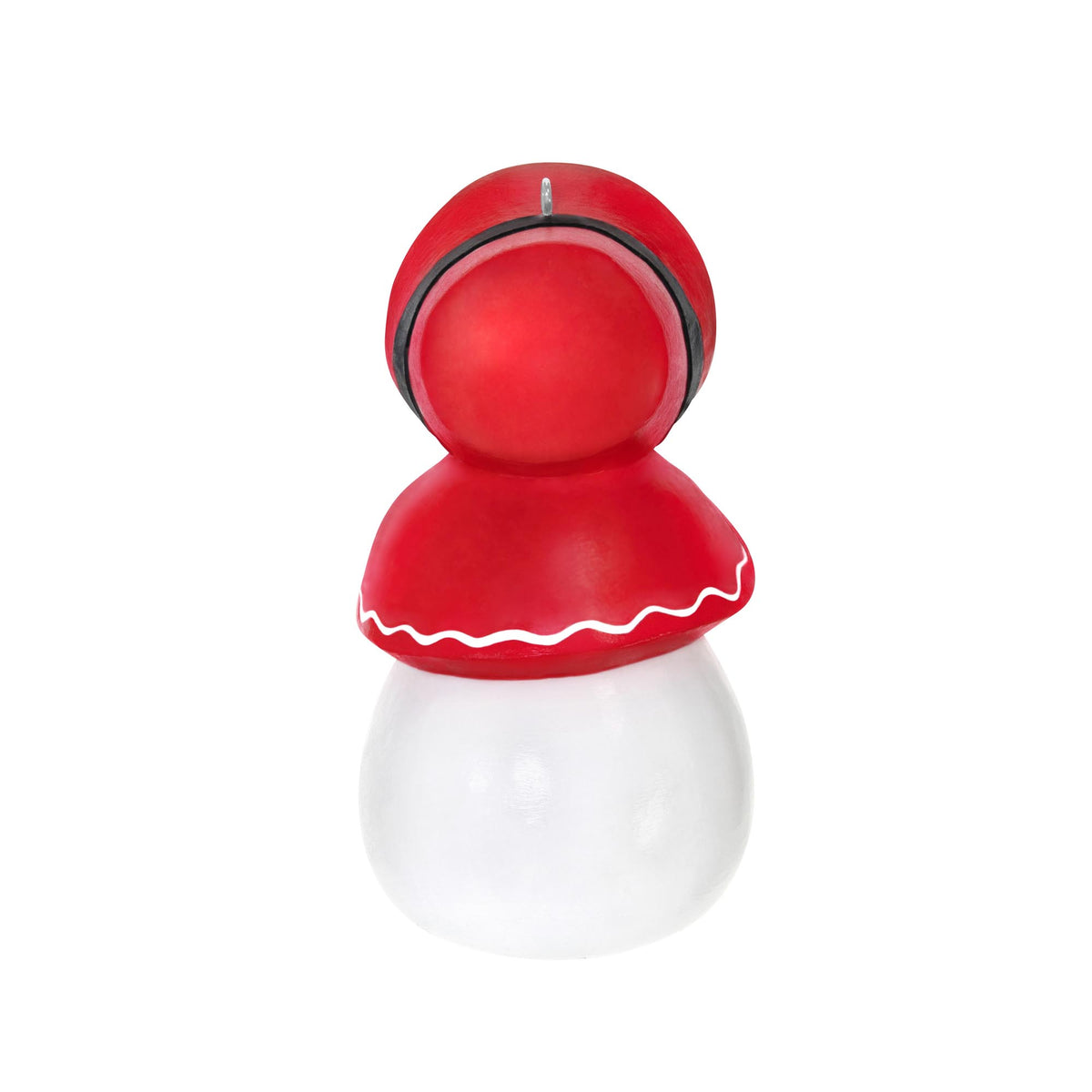 Sweet Snow Girl — 2025 Hallmark Keepsake Christmas Ornament featuring a red bonnet and fluffy white body, close-up view.