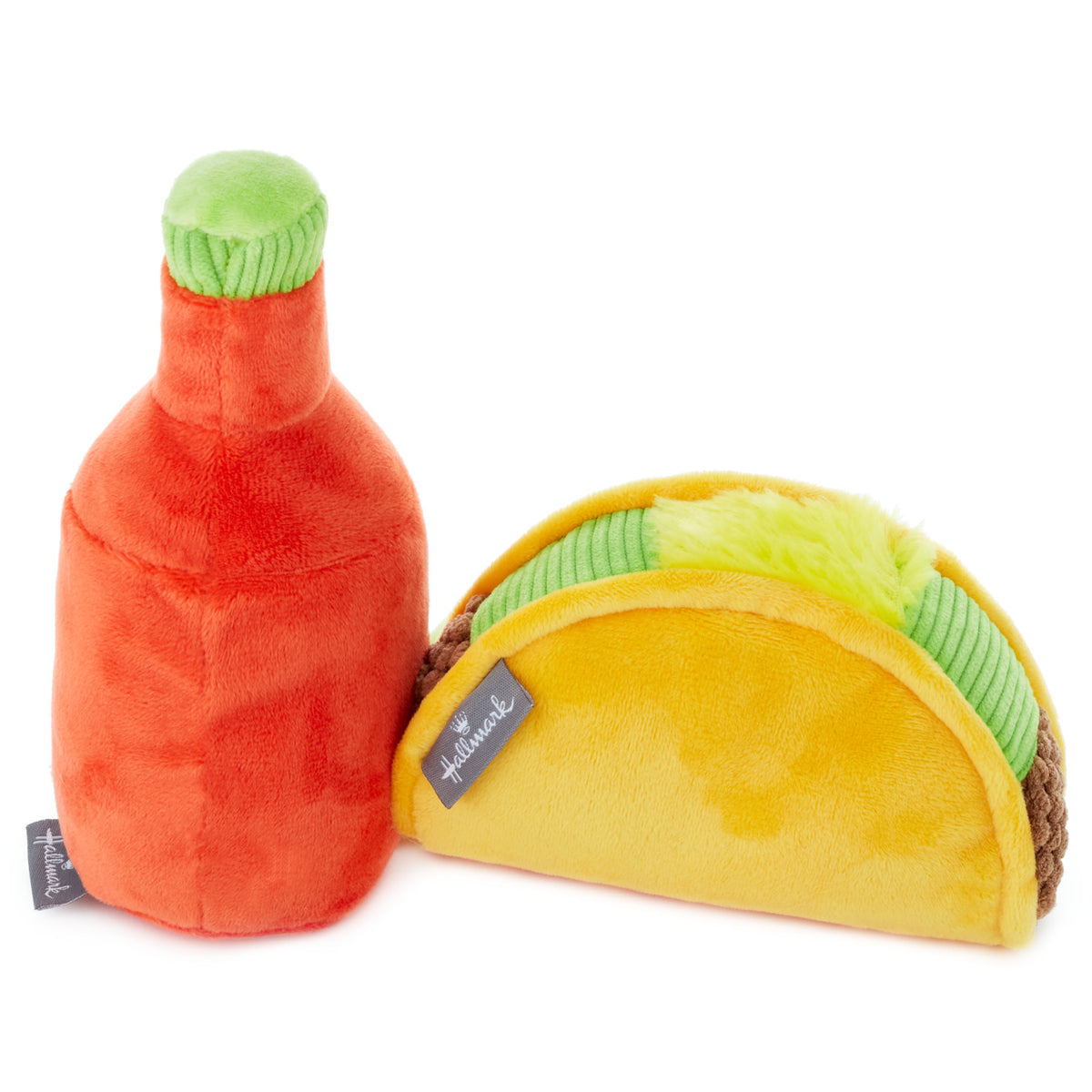 Taco and Hot Sauce Magnetic Plush – Better Together, plush food set with weighted body, featuring embroidered details and bright colours.