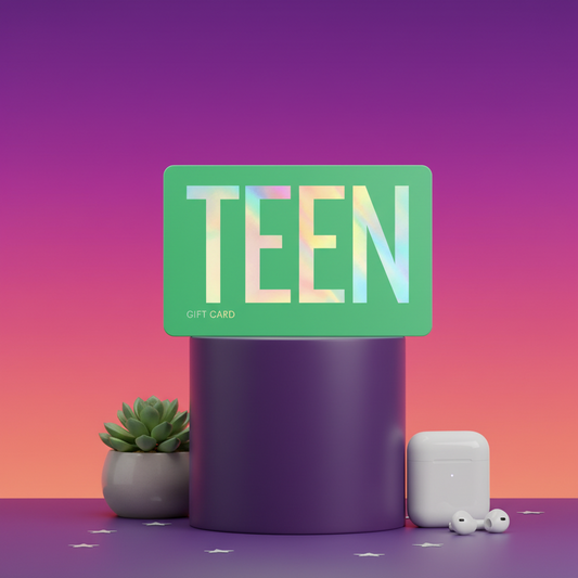 Gift card with 'TEEN' on a purple and pink gradient background