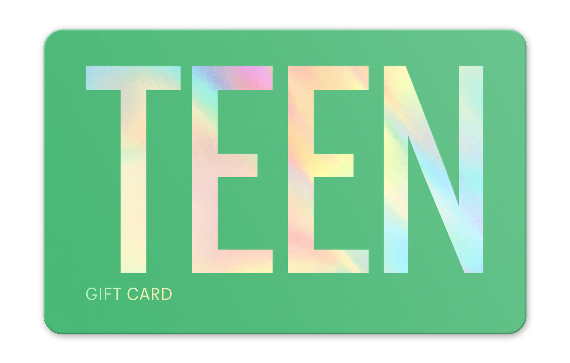 Gift card with 'TEEN' text on a green background