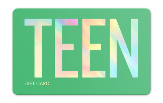 Gift card with 'TEEN' text on a green background