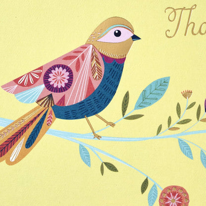 Hallmark Pack of 30 Assorted Boxed Greeting Cards, Good Vibes - Birthday Cards, Thinking of You Cards, Thank You Cards, Blank Cards with decorative bird illustration on yellow background.