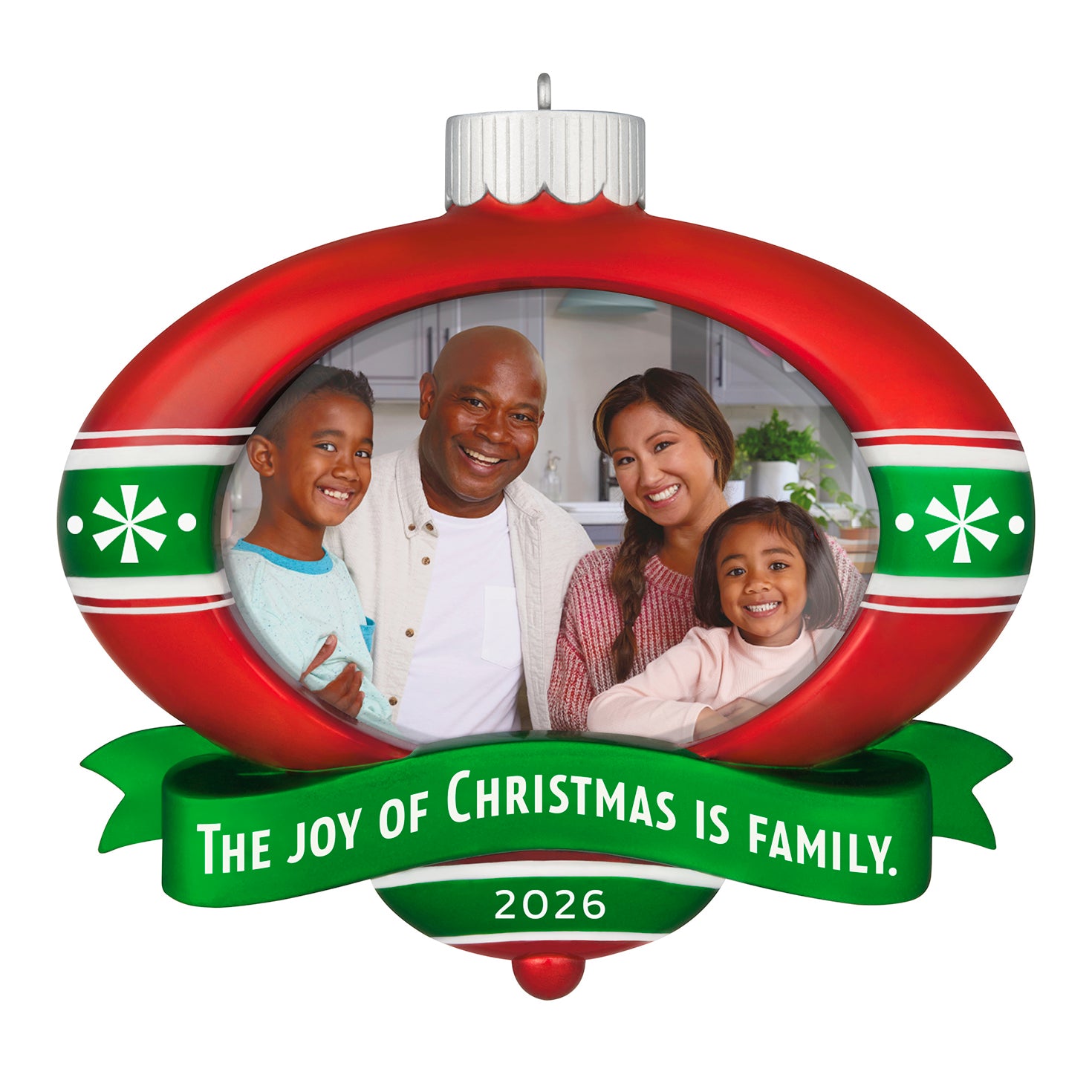 The Joy of Christmas 2026 Photo Frame — 2026 Hallmark Keepsake Christmas Ornament featuring a family photo in a red and green ornament style.