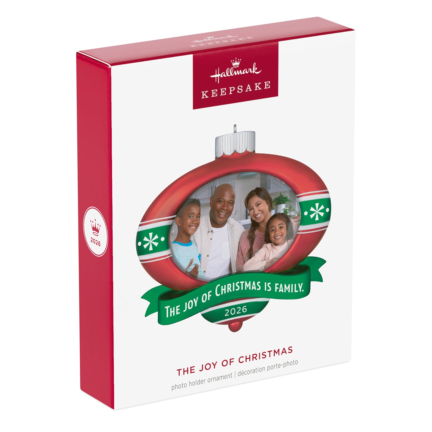 The Joy of Christmas 2026 Photo Frame — 2026 Hallmark Keepsake Christmas Ornament in gift packaging with family message.