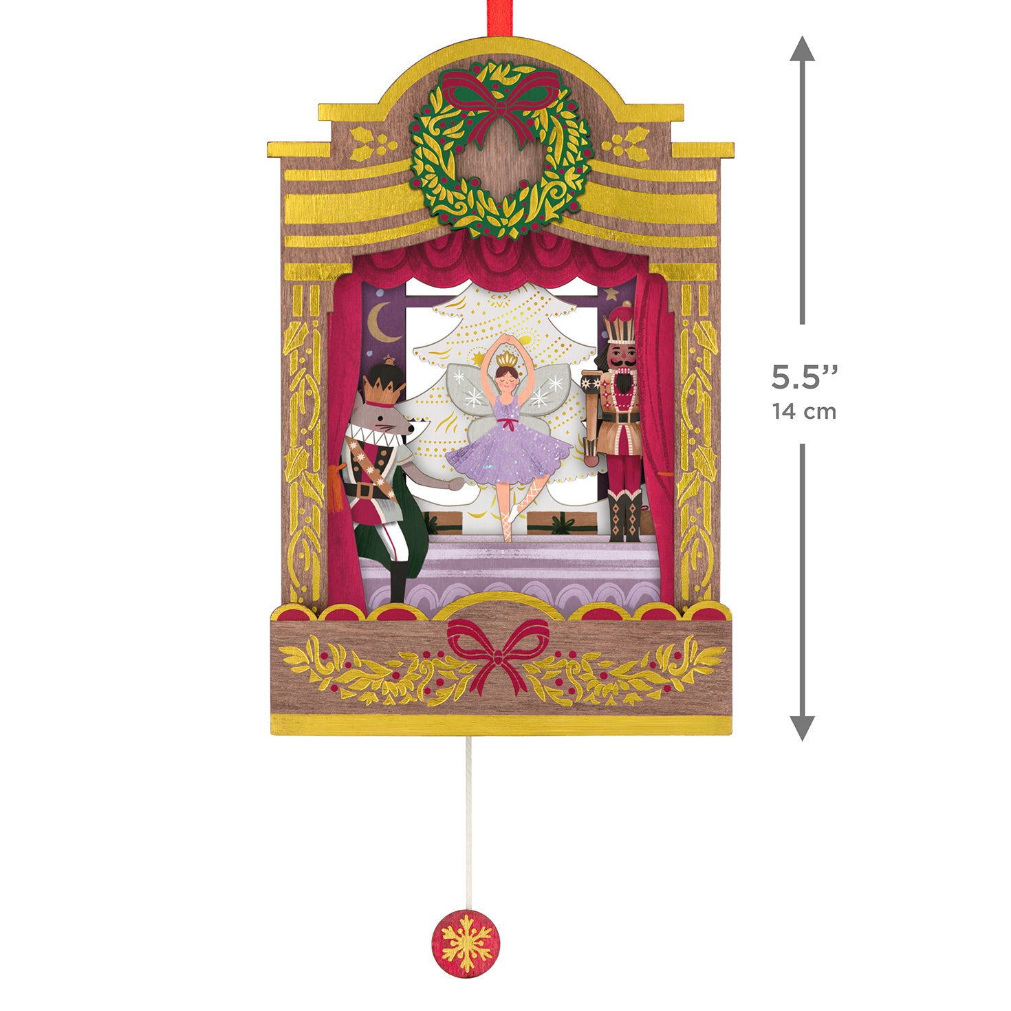 The Nutcracker Ballet Musical With Motion, Papercraft — 2026 Hallmark Keepsake Christmas Ornament featuring a detailed stage design with a ballerina.