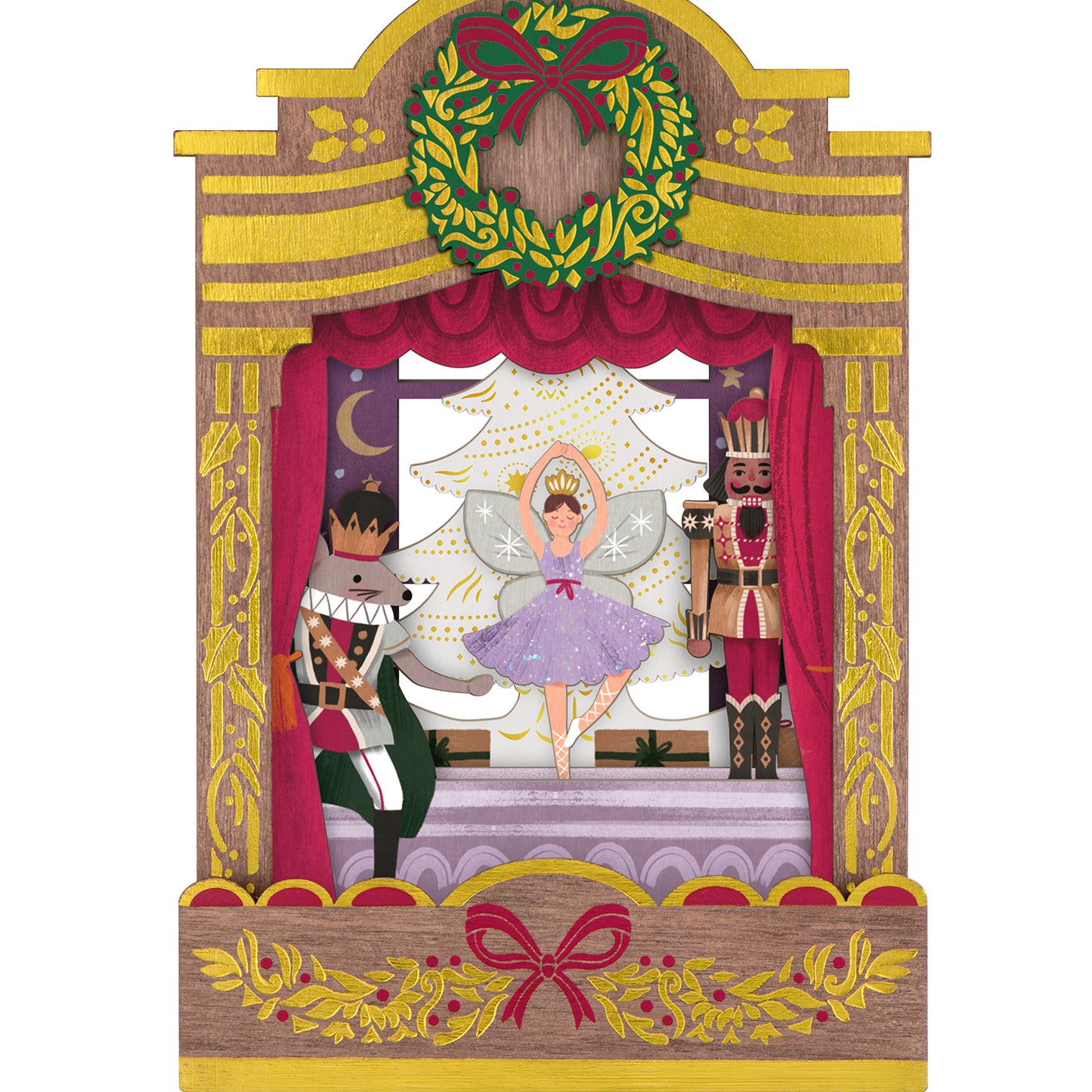 The Nutcracker Ballet Musical With Motion, Papercraft — 2026 Hallmark Keepsake Christmas Ornament, detailed stage scene featuring Mouse King, ballerina and nutcracker soldier.