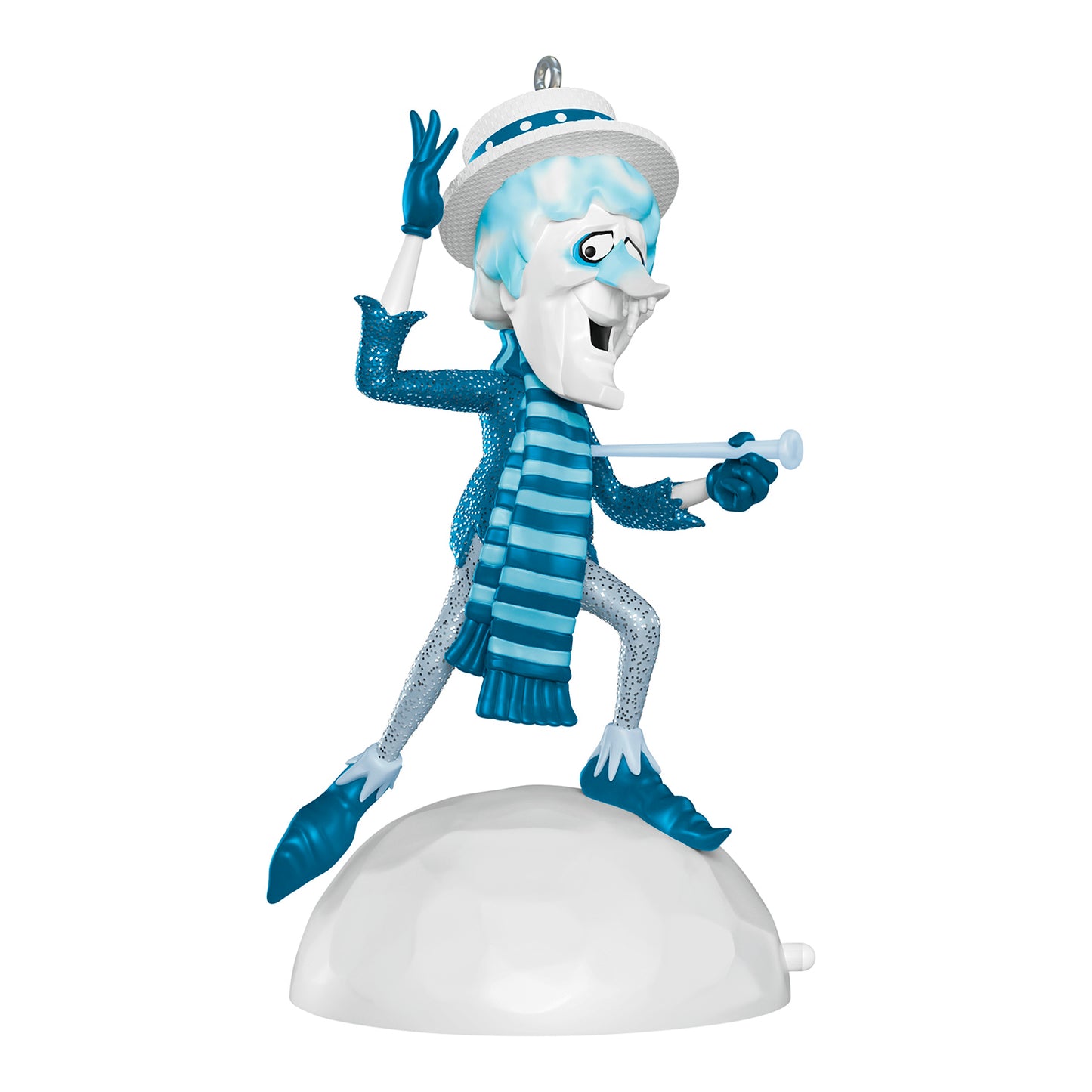 The Year Without a Santa Claus™ Snow Miser With Light — 2026 Hallmark Keepsake Christmas Ornament, detailed close-up of decorative character with sparkly blue attire.