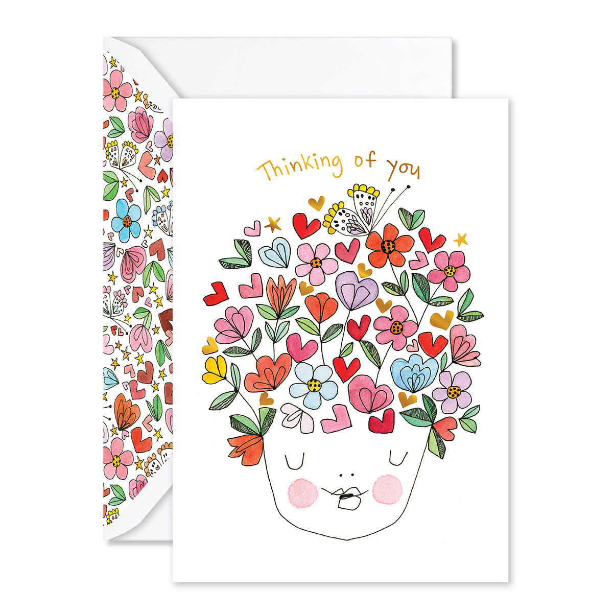 Greeting card with floral design and 'Thinking of you' text