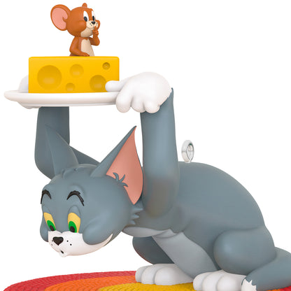 Tom and Jerry™ Hide and Seek — 2026 Hallmark Keepsake Christmas Ornament features Tom holding a plate with cheese and Jerry, detailed design.