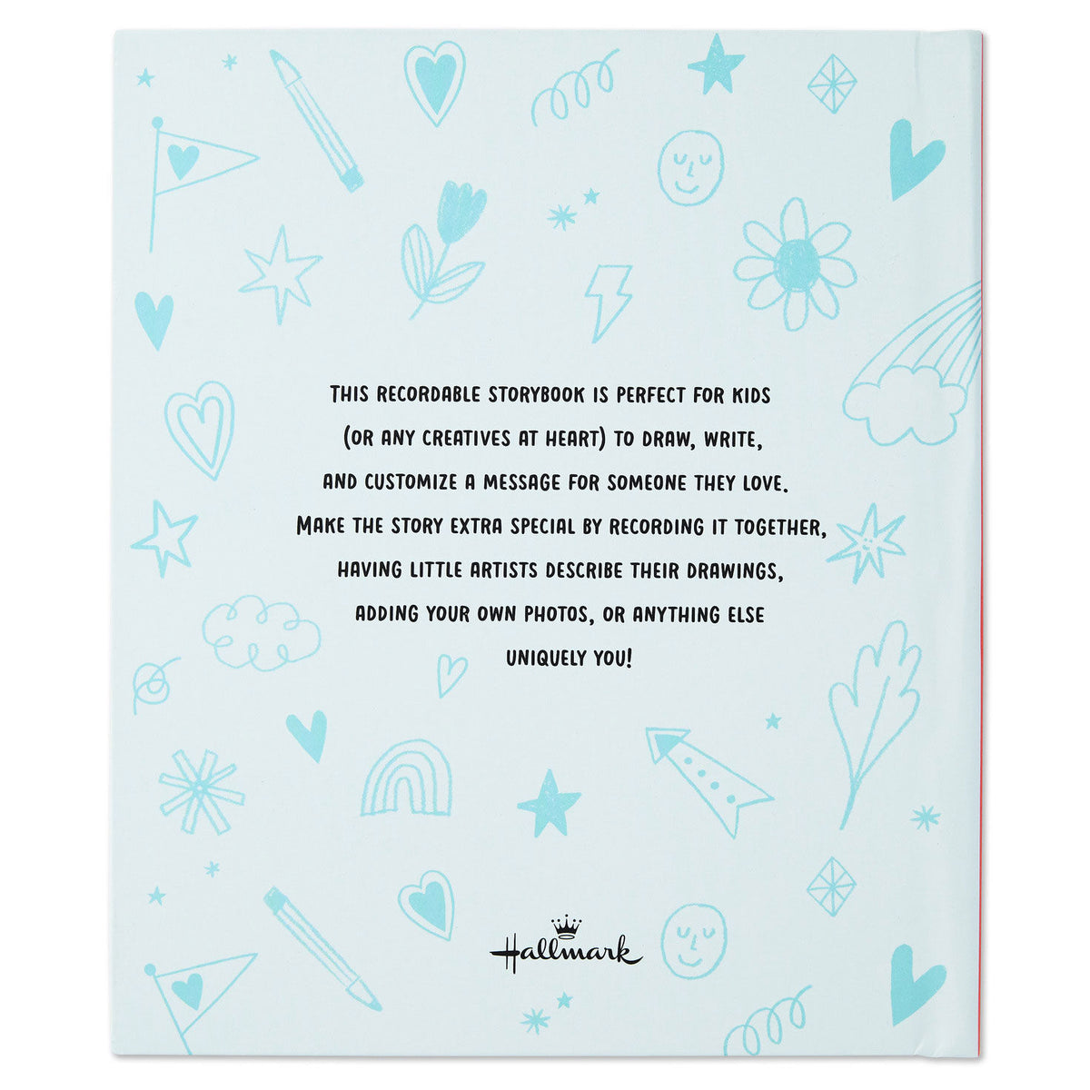 What I Love About You! A Color-Your-Own Recordable Storybook cover design with customisable drawings and prompts, flat lay view.