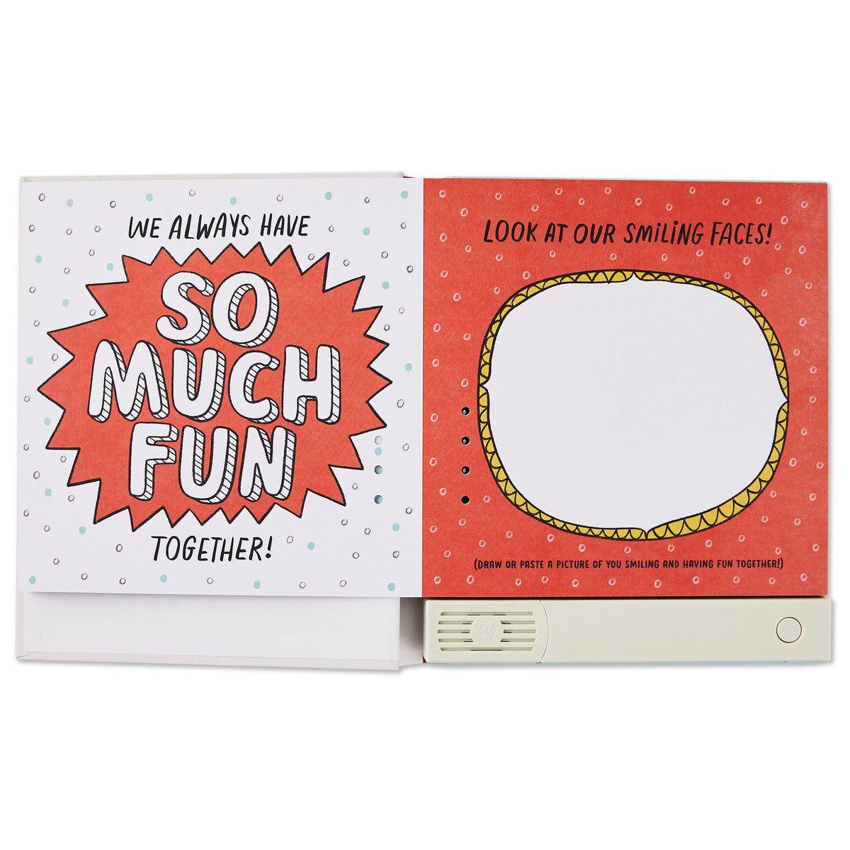 What I Love About You! A Color-Your-Own Recordable Storybook, open display showing colourful pages and prompts for kids to illustrate.