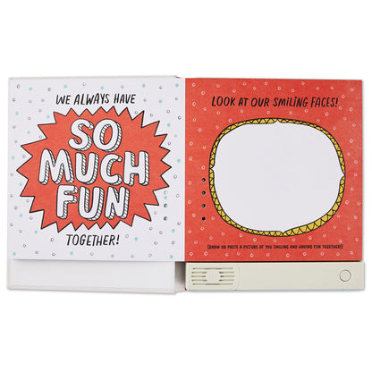 What I Love About You! A Color-Your-Own Recordable Storybook, open display showing colourful pages and prompts for kids to illustrate.