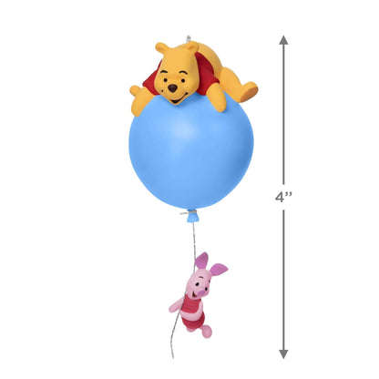 Disney, Winnie the Pooh: Up for Adventure Ornament With Light — 2025 Hallmark Keepsake Christmas Ornament featuring Pooh and Piglet on a blue balloon, 10 cm tall.