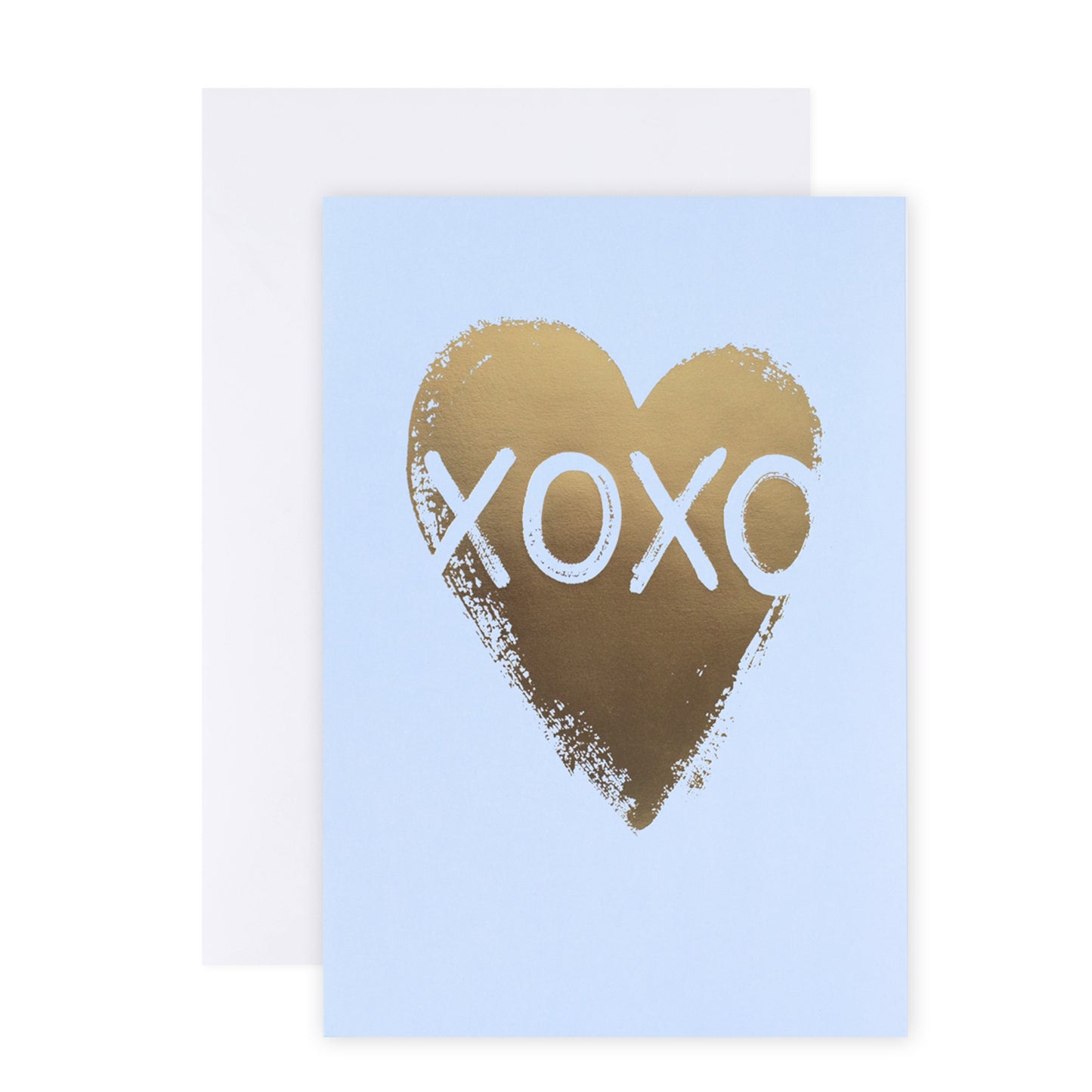 Hallmark Colossal Greeting Card - XOXO in light blue with a gold foil heart design and coordinating white envelope.