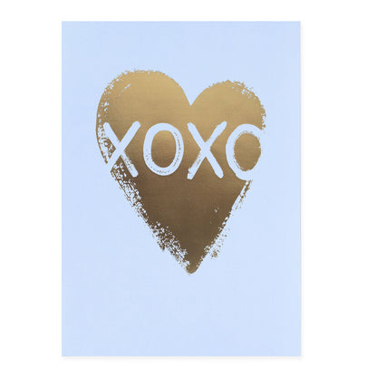 Hallmark colossal greeting card - XOXO featuring a gold foil heart and handwritten lettering on a light blue background.
