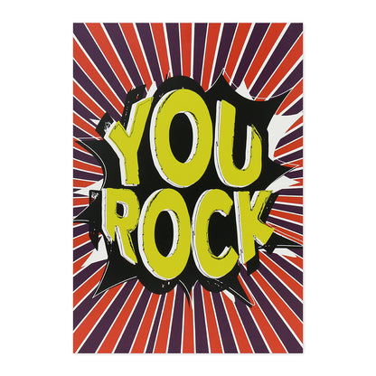 Hallmark Interactive Sound Card- You Rock features bold lettering on a vibrant comic-style background, ideal for celebrating someone special.