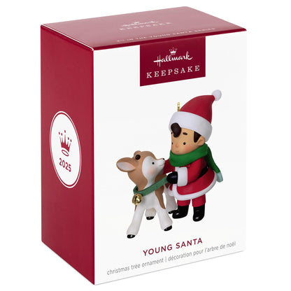 Young Santa, 4th in the Series — 2025 Hallmark Keepsake Christmas Ornament in decorative packaging with reindeer.