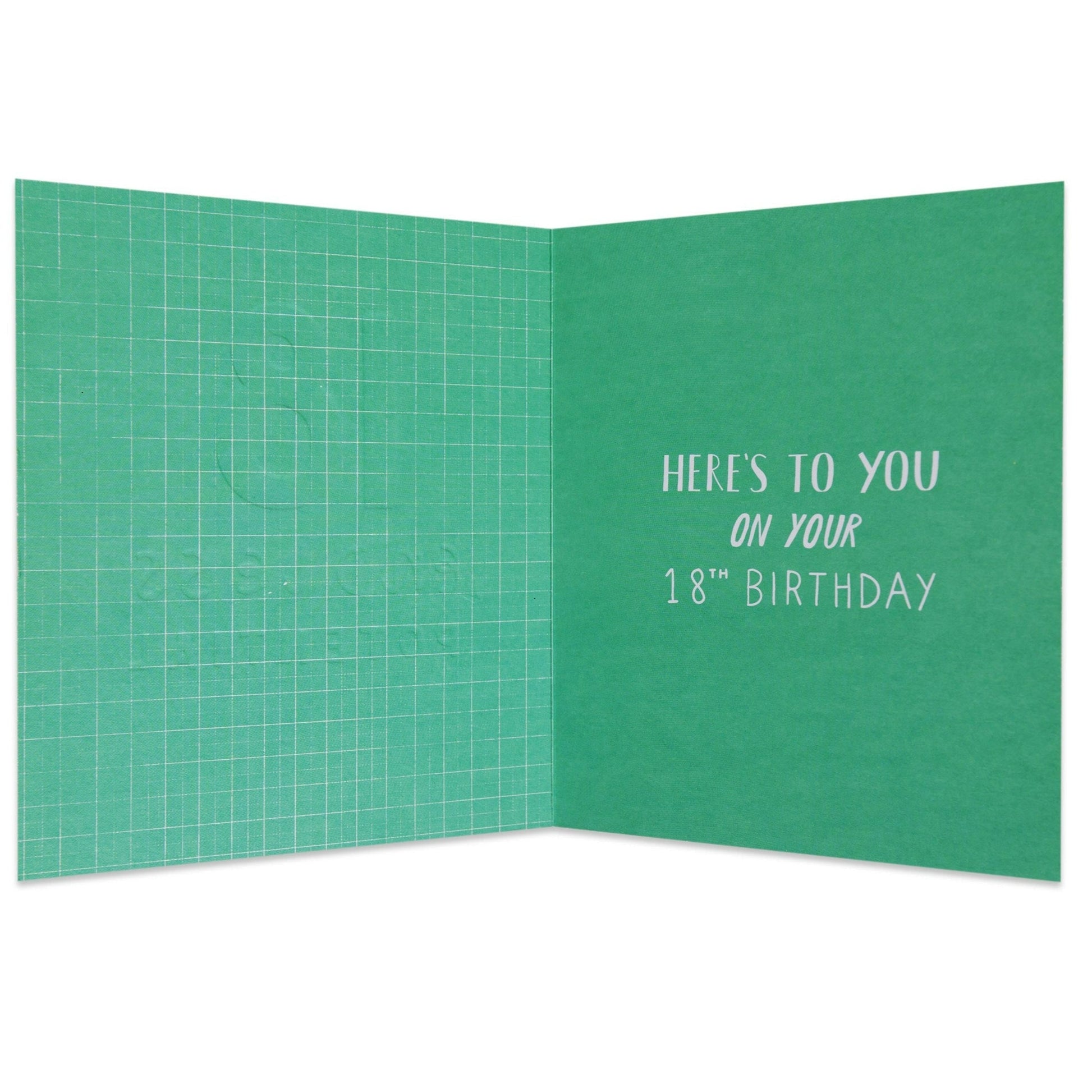 Endless Potential Encouraging 18th Birthday Card inside view showing illustrated grid background and celebratory message.