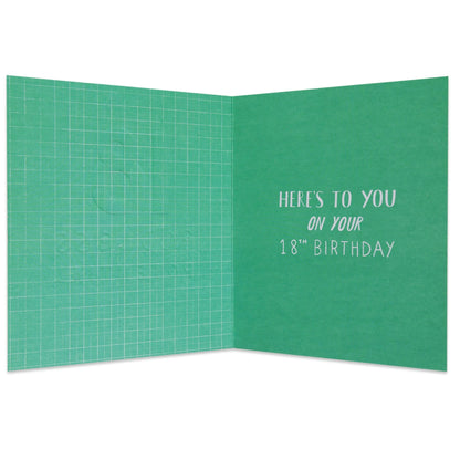Endless Potential Encouraging 18th Birthday Card inside view showing illustrated grid background and celebratory message.