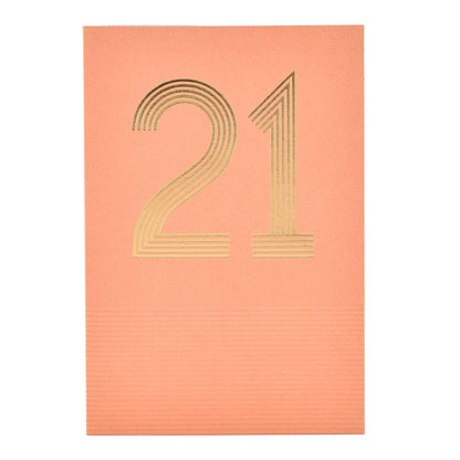 Signature Studio 21st Birthday Card - Here's To You! in peach with gold foil '21' design and embossed details.